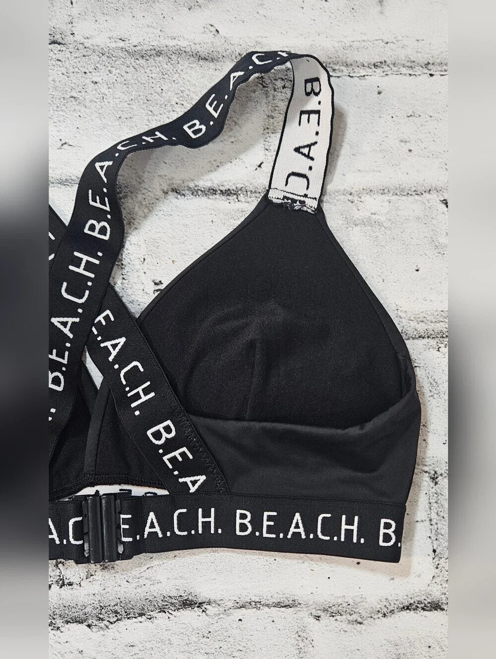 H&M Black Bikini Set Size M Cross Back Logo Strap Two Piece Swimsuit NWOT